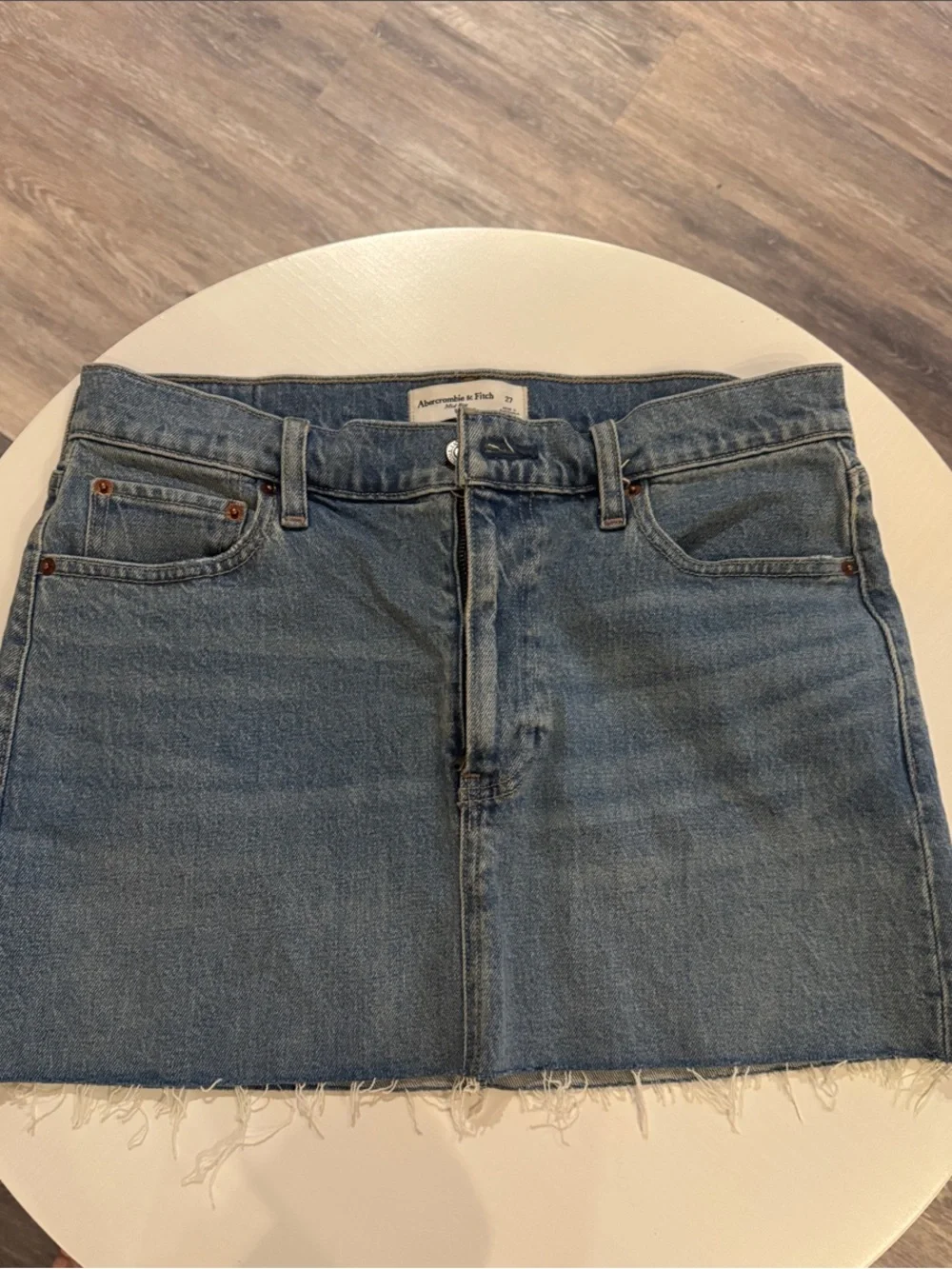 Abercrombie & Fitch Light Blue Denim Mini Skirt with Frayed Hem